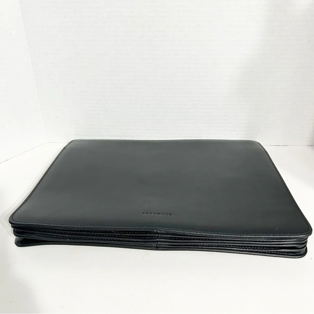 Levenger Black Leather Portfolio Sleeve Document Case Fabric Lined Expand Sides